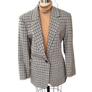 Vintage Houndstooth Boxy Fit Wool Blend Blazer XL